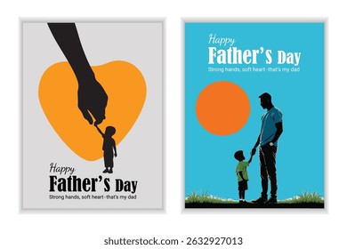Fathers Day Vector Card Boy Holding Dads Hand Silhouette