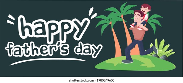father's day vector design, concept in the park, father and son illustration, with garden and trees background, designs for banners, posters and greeting cards for father's day