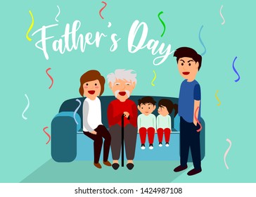 Father's day vector design illustration with family and cute children