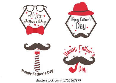 Father's Day Vector Element, Father's Day element set isolated on white. Symbol of men accessories in red & white color. Vector illustration.