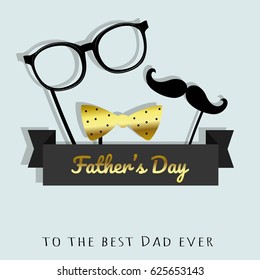 Father's Day. Vector Greeting card. Man's accessories decoration.Golden.