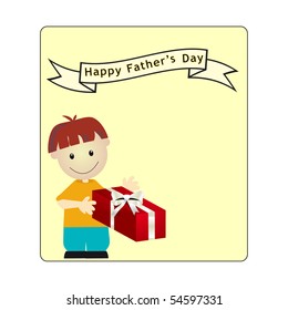 fathers day vector illustration beautiful card with a boy holding a gift box