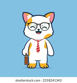 Father's day vector illustration. Cute Cat dad with tie, and briefcase
