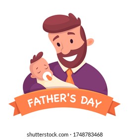 Fathers day vector illustration. Daddy and son.Vector illustration in cartoon style. Isolated on white background.
