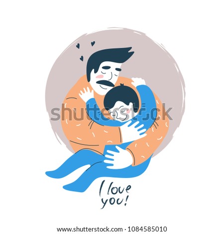 Fathers day vector illustration. Daddy and son. It can used in t-shirt, postcard, banner, header, poster, invitation