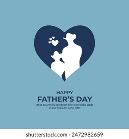 Father's day vector illustration, design element for greeting card, poster, banner and flyer. Happy Father's Day with dad and children silhouettes. Vector greeting card with a nice message of Father's