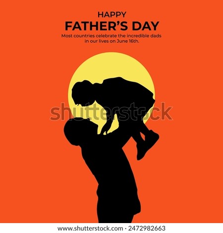 Father's day vector illustration, design element for greeting card, poster, banner and flyer. Happy Father's Day with dad and children silhouettes. Vector greeting card with a nice message of Father's