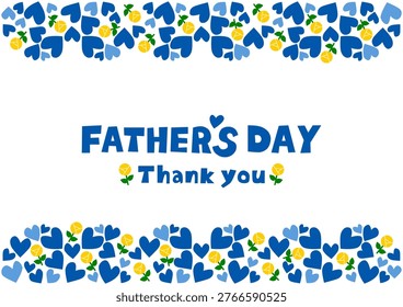 Father's Day vector illustration. Frame design with blue heart and yellow rose patterns. White background.
