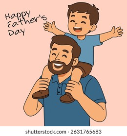 Father's Day Vector Illustration – Happy Dad with Son on His Shoulders