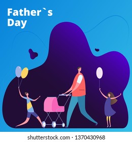 Fathers Day vector illustration with man and kids