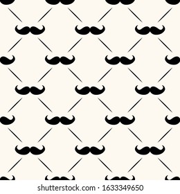 Father's day vector seamless pattern, geometrical background with mustaches and lines, simple elegance monochrome illustration. Good for prints, web and texture