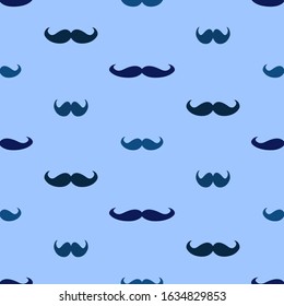 Father's day vector seamless pattern, geometrical background with mustaches in blue color. Good for prints, web and texture