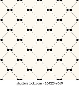 Father's day vector seamless pattern, geometrical background with bow ties and dotted lines, simple elegance monochrome illustration. Good for prints, web and texture