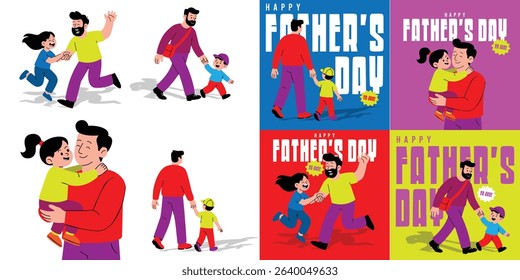 Father's Day Vector Set – Dad and Kids Activities and Celebration Scenes