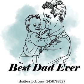 Fathers day watercolor illustration, best father ever, best dad t-shirt and card design.