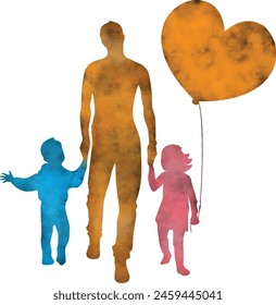 Fathers day watercolor silhouette, Fathers day stickers, watercolor illustration