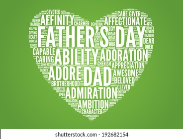 Father's day word cloud concept in heart shape. Vector illustration