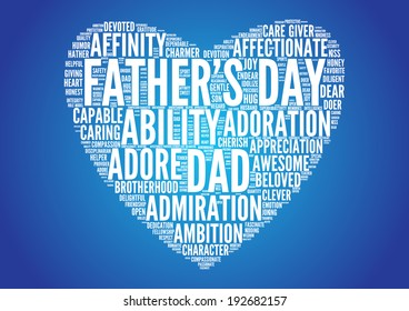 Father's day word cloud concept in heart shape. Vector illustration