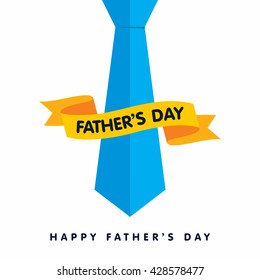 Father's day Yellow 3d ribbon around Blue tie. Happy Father's Day template