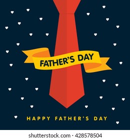 Father's day Yellow 3d ribbon around Blue tie. Happy Father's Day Night star backtround