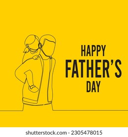 fathers day, yellow background with a drawing of a father and a child on the back of his shoulders.