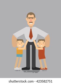 Fathers day,Good father hugs his loving children, they hug him back