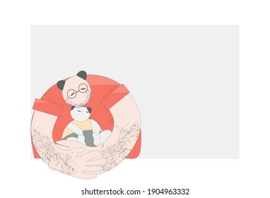 Father's Day.Papa bear holding baby.Happy family illustration. Warm climate and family bonding.