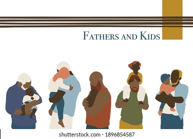 Fathers and kids abstract vector set. Father and baby. Fathers day cards