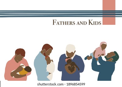 Fathers and kids abstract vector set. Father and baby. Fathers day cards