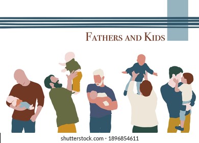 Fathers and kids abstract vector set. Father and baby. Fathers day cards