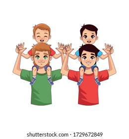 fathers lifting sons parents characters vector illustration design