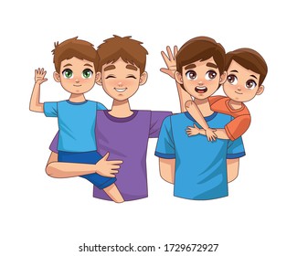 fathers lifting sons parents characters vector illustration design