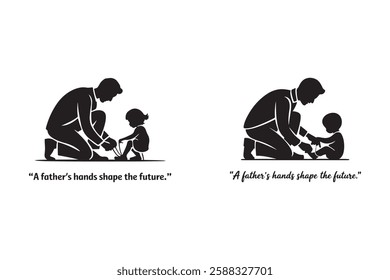 Father's Love Shapes the Future: Silhouette of Father and Child. on a white background in black vector silhouette.
