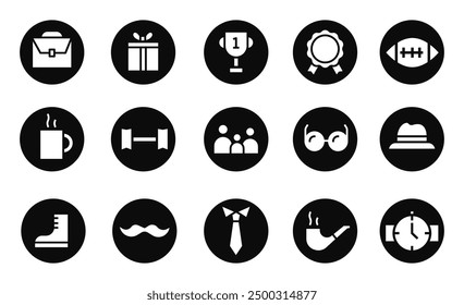 Fathers related object icon block vector set illustration