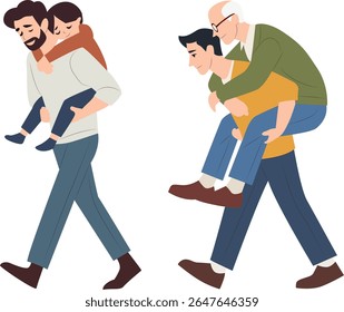 Pais Filhos Piggyback Andar cartoon
