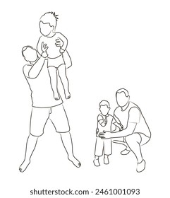 Fathers and sons sketch. Flat graphic vector illustrations isolated on white background