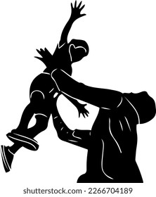 Father-Son Fun: A Silhouette Vector Illustration of Playtime, A Line Art Illustration of a Father Tossing His Son,  Vector Silhouette of a Father and Son Having Fun