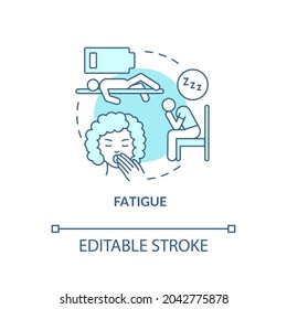 Fatigue Blue Concept Icon. Fluid, Electrolytes Loss Can Cause Fatigue. Low Energy, Weakness. Dehydration Abstract Idea Thin Line Illustration. Vector Isolated Outline Color Drawing. Editable Stroke