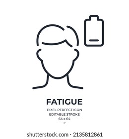 Fatigue editable stroke outline icon isolated on white background flat vector illustration. Pixel perfect. 64 x 64.