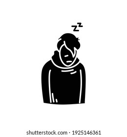 Fatigue glyph icon.Character feeling tired and mental exhaustion.Stress symptom.Low energy.Health problem.Filled flat sign. Isolated silhouette vector illustration