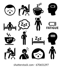 Fatigue icons, tired, sleepy man and woman vector design