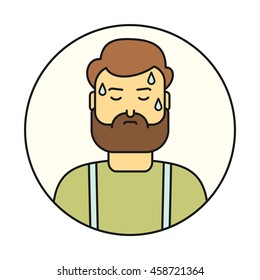 Fatigue linear icon. Sweat man line style illustration.