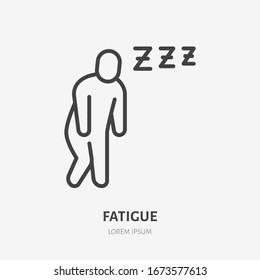 Fatigue man line icon, vector pictogram of flu or cold symptom. Tired person, illustration, exhausted, burnout sign for medical poster.