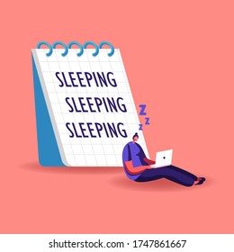 Fatigue, Procrastination, Overwork Burnout Symptom Concept. Lazy or Tired Overload Businesswoman Character with Low Life Energy Sleeping at Working Place with Computer. Cartoon Vector Illustration