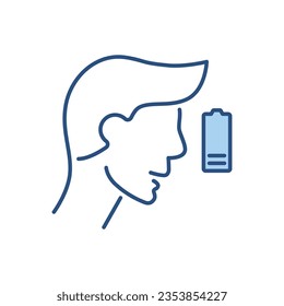Fatigue related vector icon. The head of man and battery with low charge. Fatigue sign. Isolated on white background. Editable vector illustration