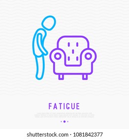 Fatigue thin line icon, man wants to sit in armchair. Modern vector illustration of tuberculosis symptom.