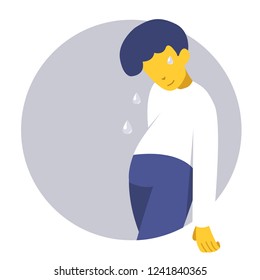 Fatigued man. Chronic tiredness. Lung Cancer Symptom. Infographic. Vector illustration. Healthcare poster or banner template.
