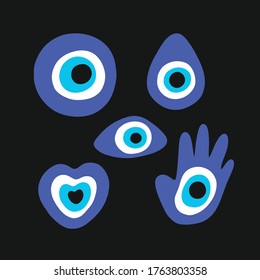 fatima eye doodle icons set, vector illustration