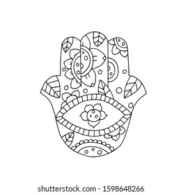 Fatima hand amulet image on a white background. Coloring page, stamp, template 