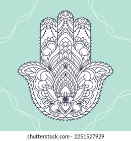 Fatima Hand coloring page. Khamsa, sacred eastern sign, good luck charm. Hamsa symbol